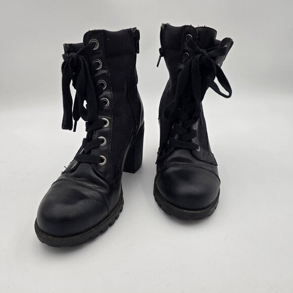 XOXO Womens Black Lace-Up Ankle Boots Size 6 PU/Textile - Picture 2 of 10